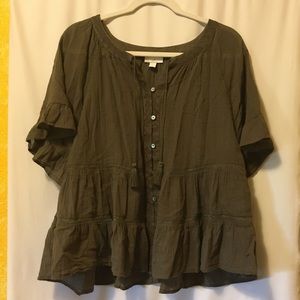 Jjill blouse olive green gauze cotton
